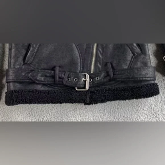 American Eagle Faux Suede Shearling Lined Distressed Moto Jacket, Bl, Sz XL - Picture 6 of 16